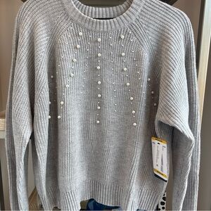 French Connectio pearl embellished crew neck soft sweater sz M
